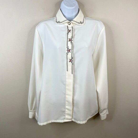 Vintage Academia Grandma Embroidered Top Size 12P Hobbit Forest Countryside Chic - Picture 2 of 13